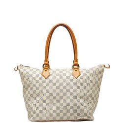 Louis Vuitton Damier Azur Saleya MM Tote Bag Shoulder N51185 White PVC Leather Women's LOUIS VUITTON