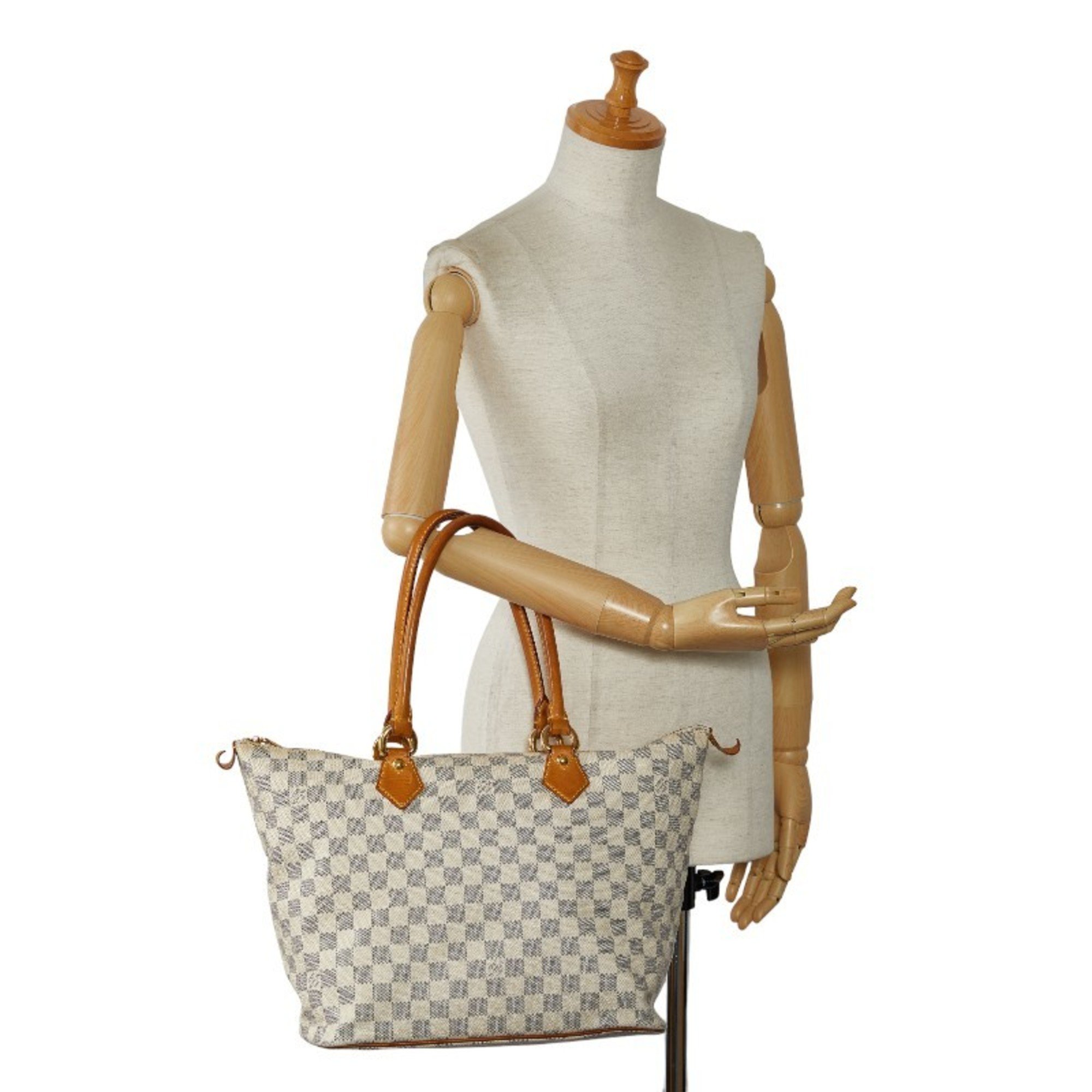 Louis Vuitton Damier Azur Saleya MM Tote Bag Shoulder N51185 White PVC Leather Women's LOUIS VUITTON