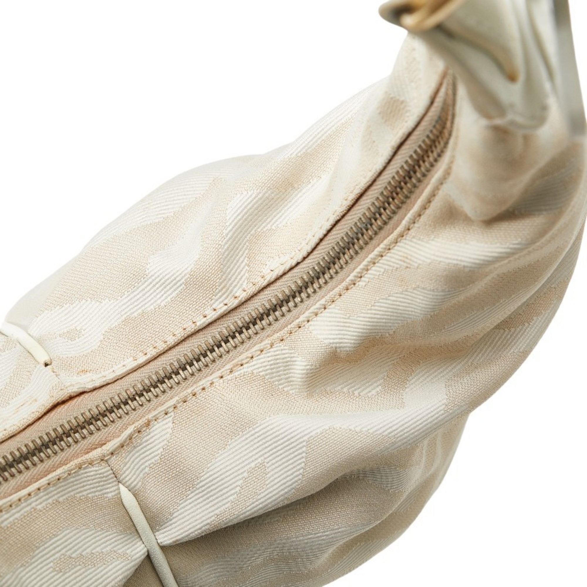 FENDI Zebra Bag White Beige Canvas Leather Women's
