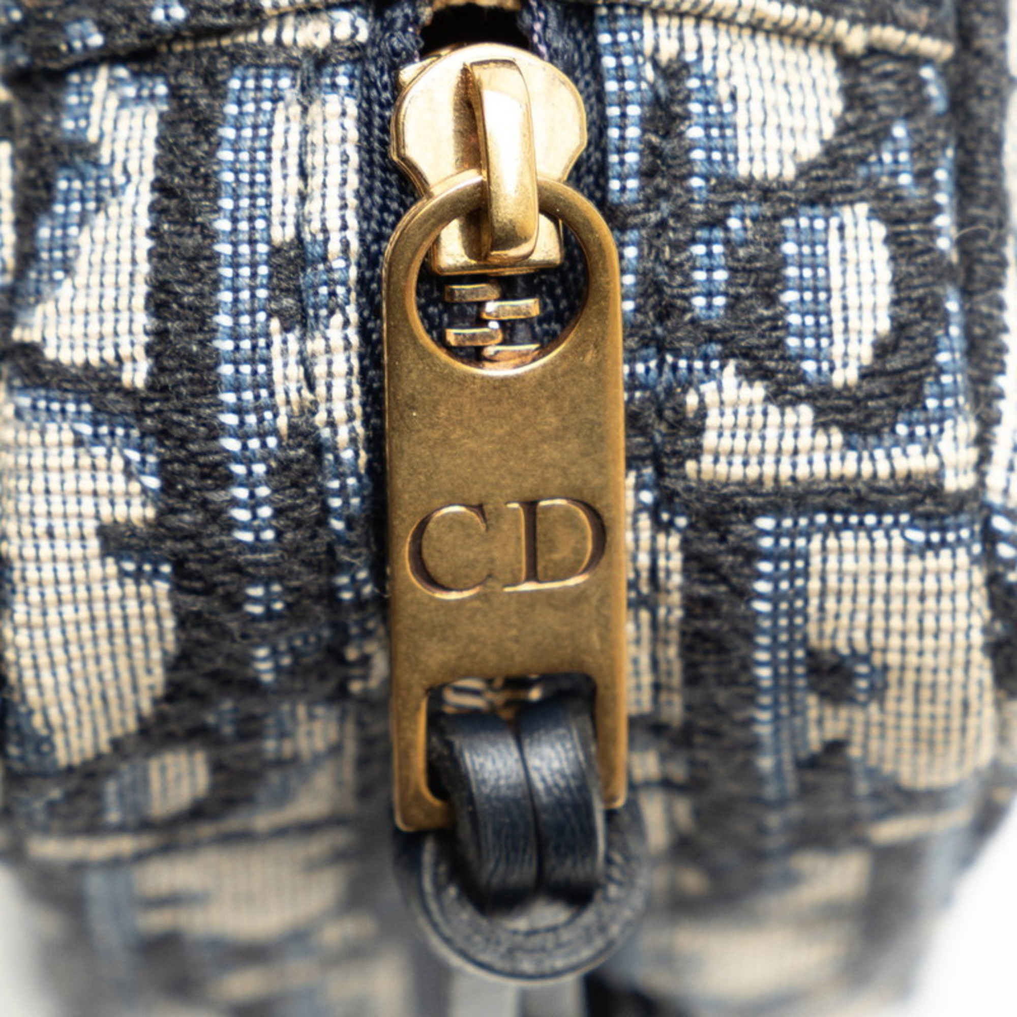 Christian Dior Dior Trotter Pouch Belt Bag Waist Navy Grey Canvas Leather Women's