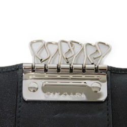 BVLGARI Key Case Weekend Holder Small Herringbone Snap Button Grey Black 6-Row Metal 32583 Men's