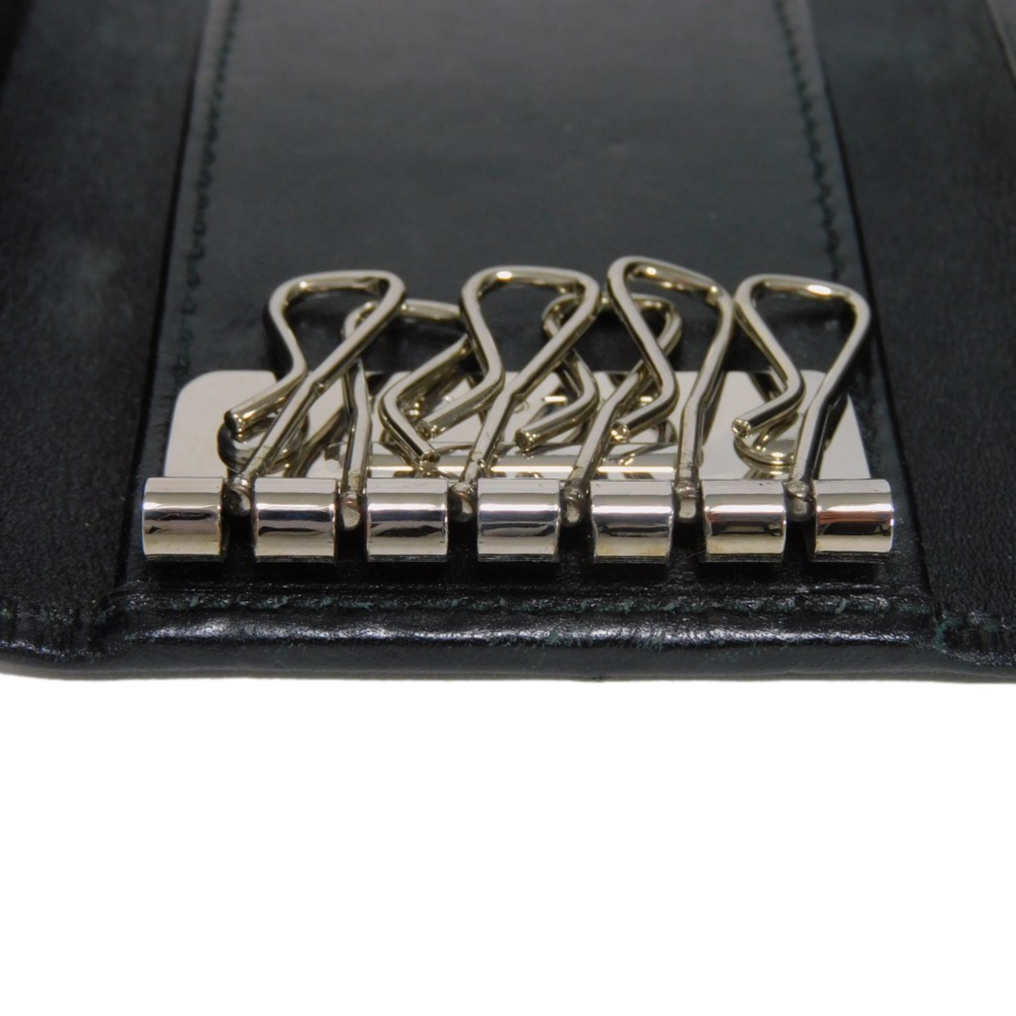 BVLGARI Key Case Weekend Holder Small Herringbone Snap Button Grey Black 6-Row Metal 32583 Men's