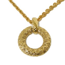 Yves Saint Laurent YVES SAINT LAURENT Necklace Round Circle Pendant Embossed Long Chain YSL Plated Gold Men Women