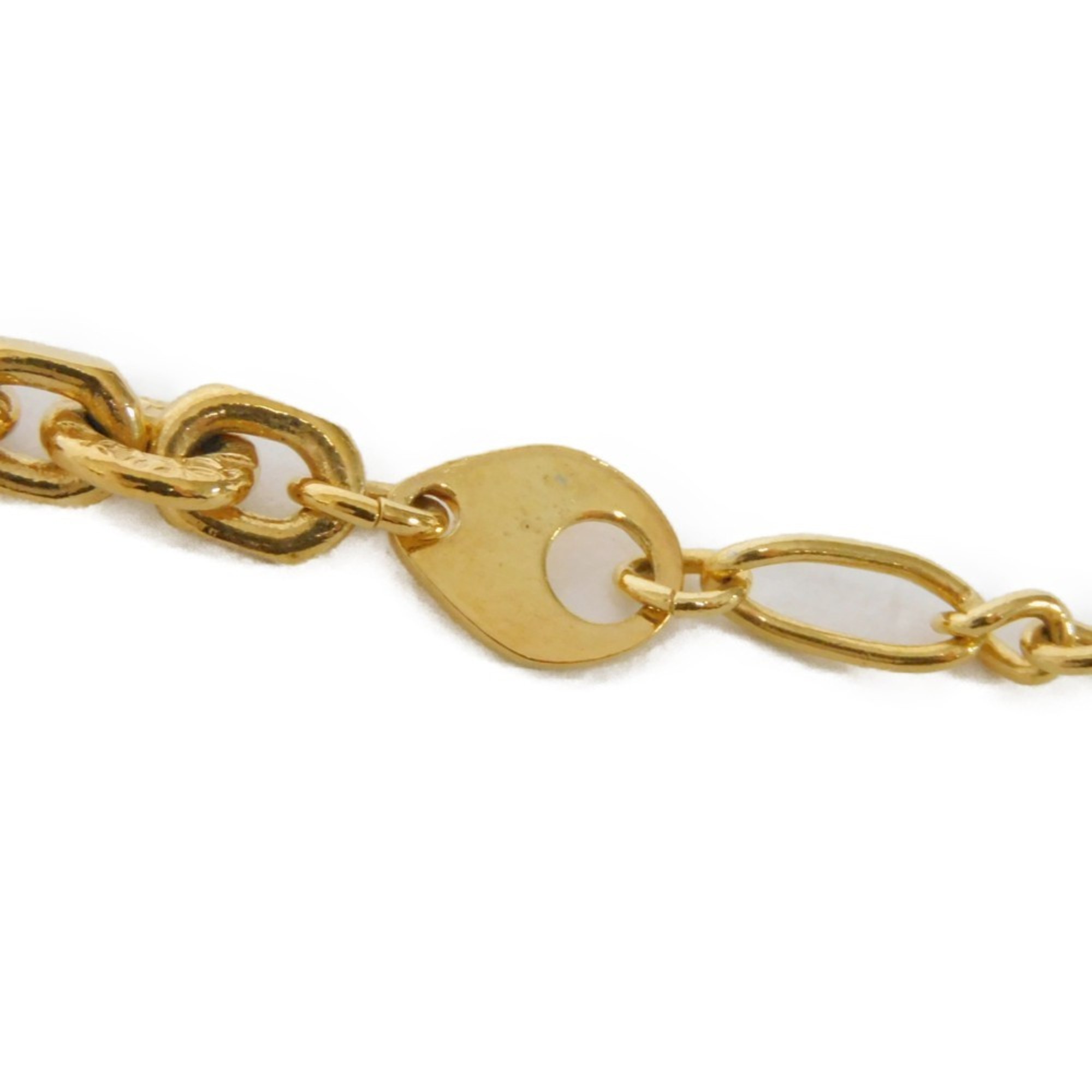 Yves Saint Laurent YVES SAINT LAURENT Necklace Round Circle Pendant Embossed Long Chain YSL Plated Gold Men Women