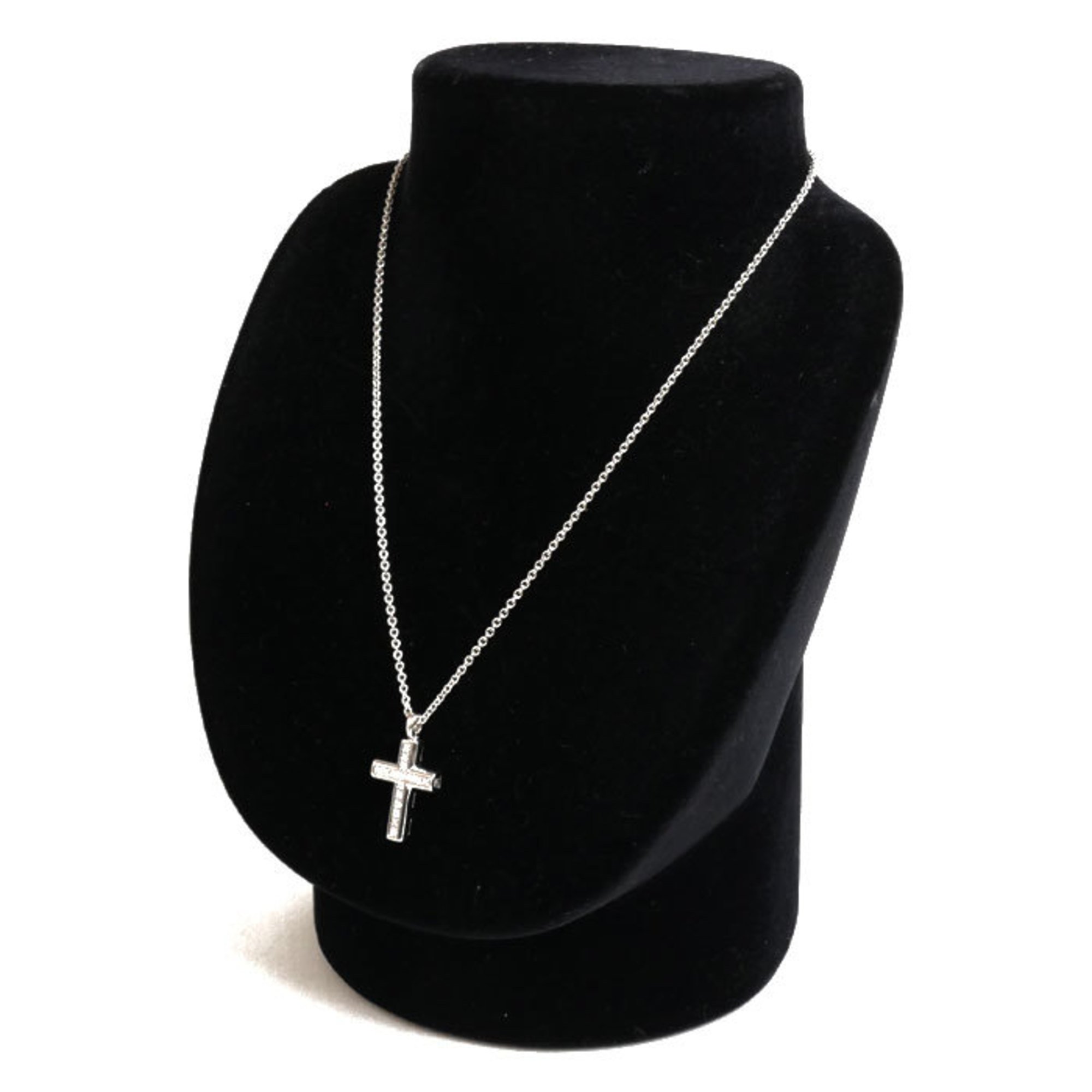 BVLGARI Bvlgari K18WG White Gold Latin Cross Necklace Diamond 9.5g 40cm Women's