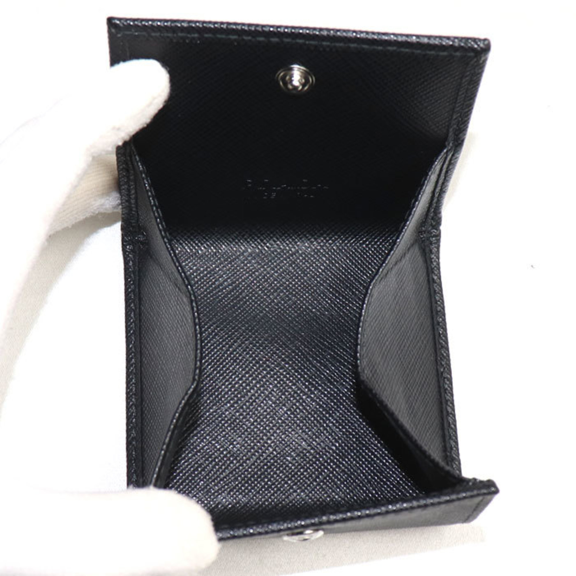 PRADA Saffiano Triangle Coin Case Black 2MM935 QHH F0002 Men's