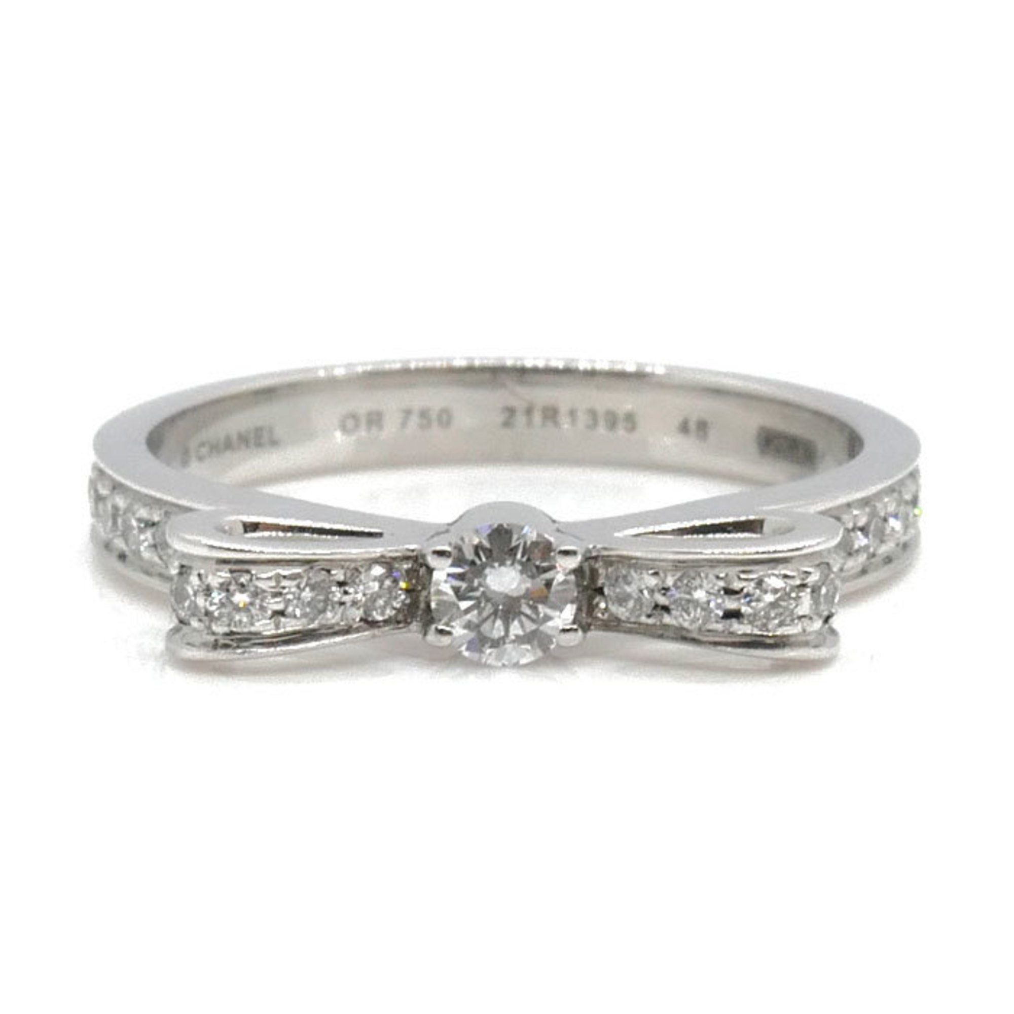 CHANEL K18WG White Gold 1932 Ruban de Chanel Ring J3412 Diamond Size 7.5 48 3.0g Women's