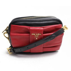 PRADA Prada Ribbon Motif Shoulder Bag Black Red BP0166 2ATN F009A Women's