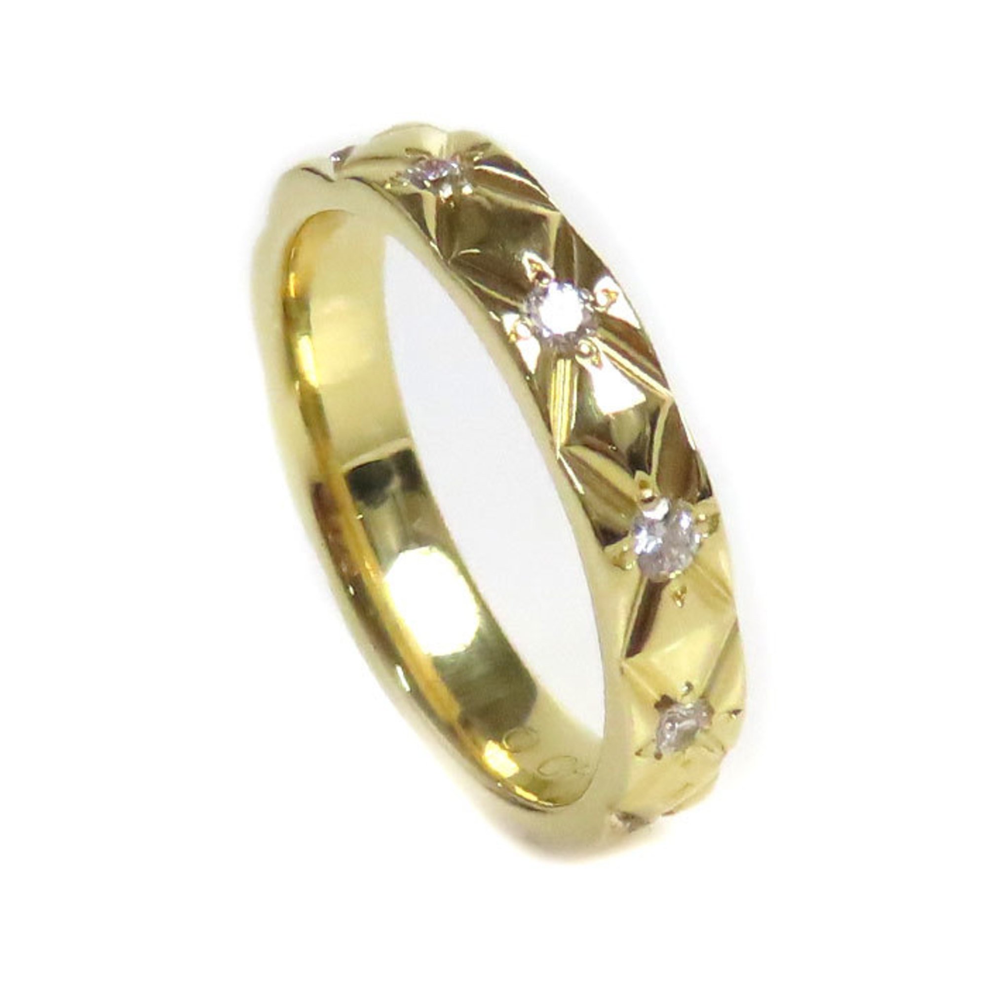 CHANEL K18YG Yellow Gold Matelasse 10P Diamond Ring Size 7.5 48 3.4g Women's