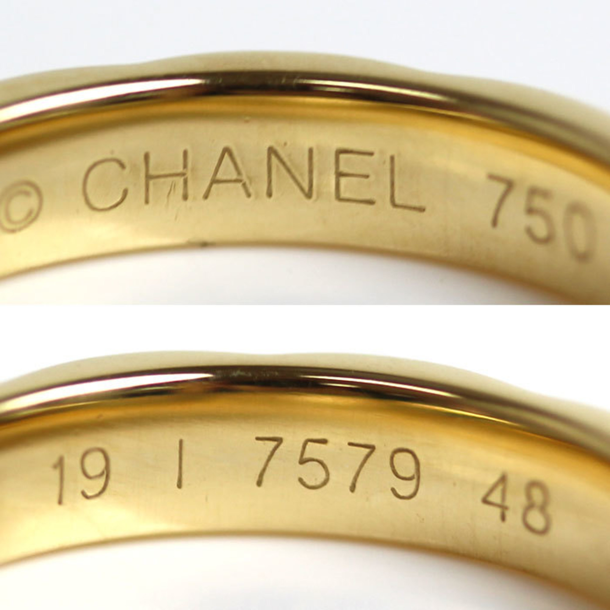 CHANEL K18YG Yellow Gold Matelasse 10P Diamond Ring Size 7.5 48 3.4g Women's