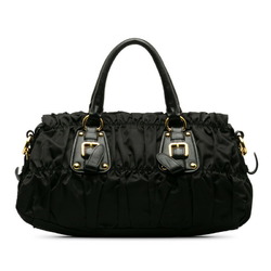 Prada Gathered Handbag Shoulder Bag BN1407 Black Nylon Leather Women's PRADA