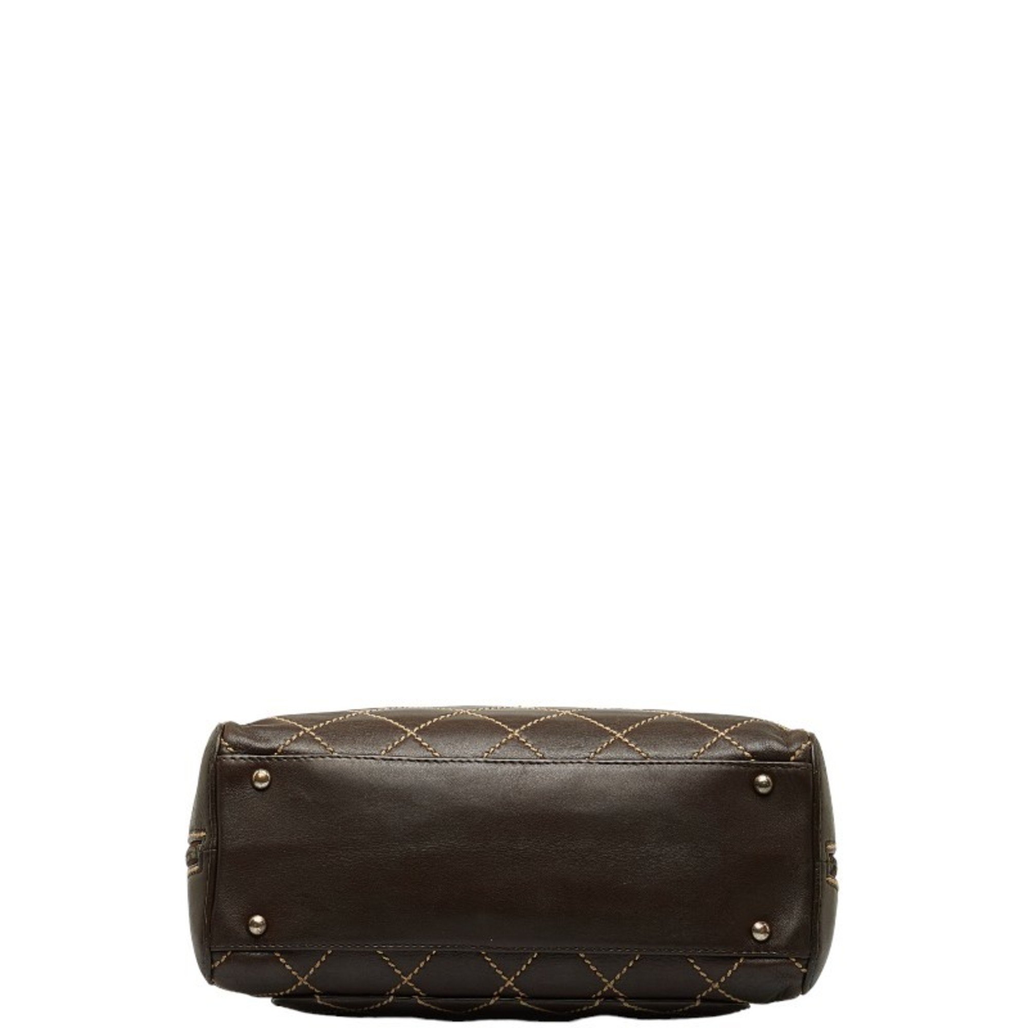 CHANEL Coco Mark Wild Stitch Handbag Tote Bag A14693 Brown Leather Women's