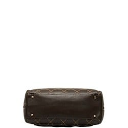 CHANEL Coco Mark Wild Stitch Handbag Tote Bag A14693 Brown Leather Women's