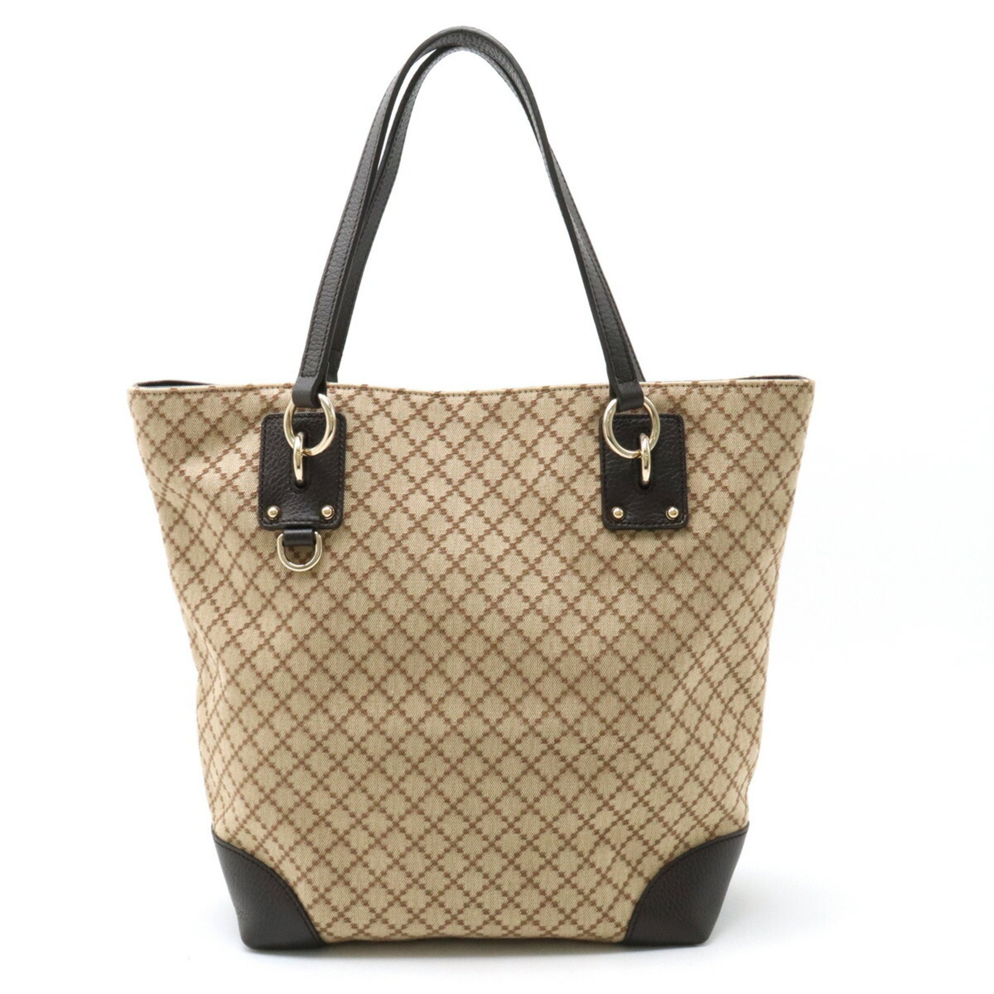 GUCCI Diamante Tote Bag Shoulder Canvas Leather Beige Dark Brown 353706