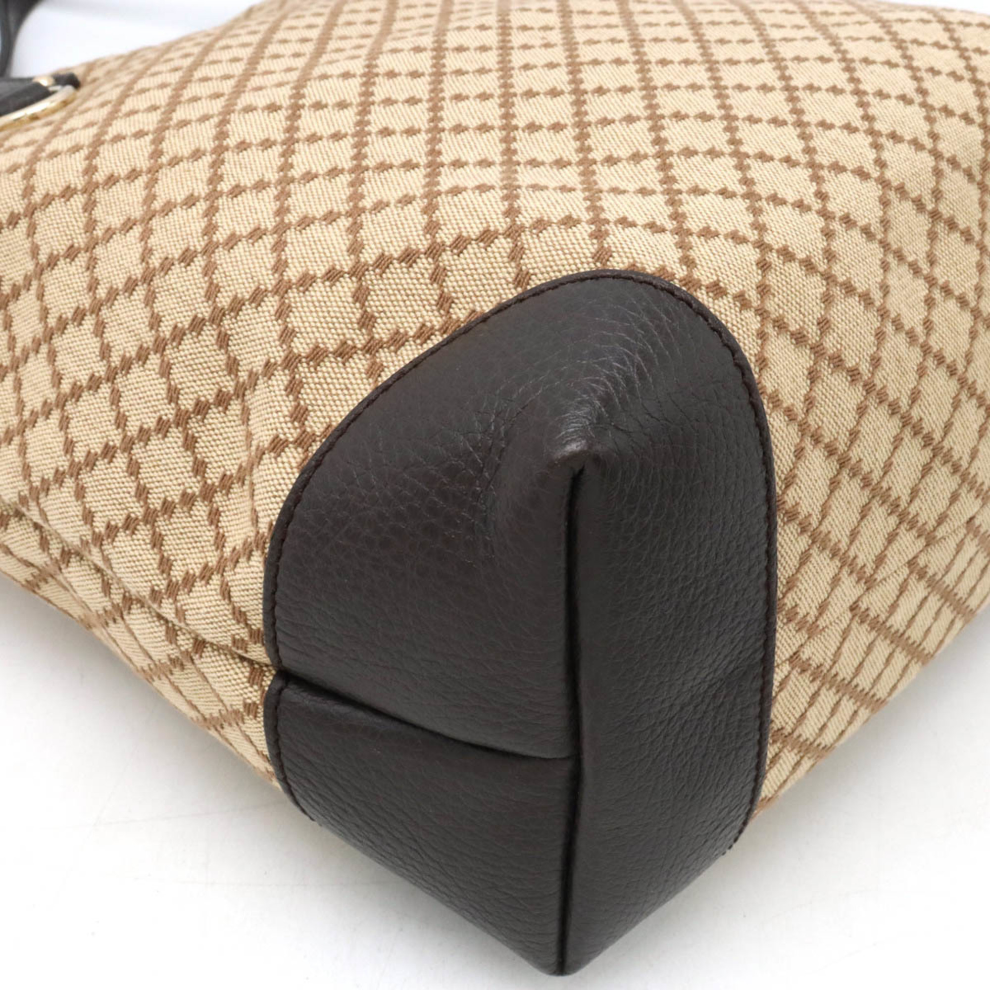 GUCCI Diamante Tote Bag Shoulder Canvas Leather Beige Dark Brown 353706