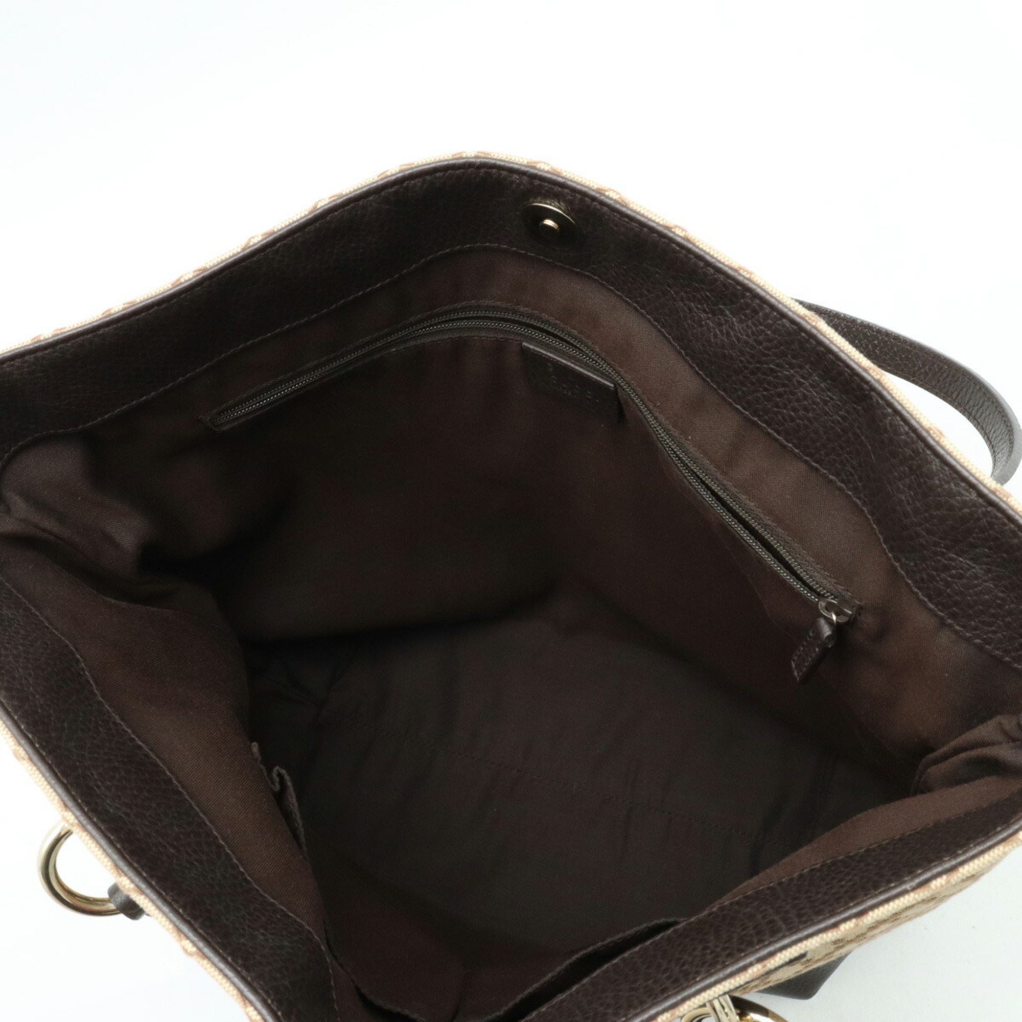 GUCCI Diamante Tote Bag Shoulder Canvas Leather Beige Dark Brown 353706