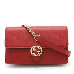 GUCCI Interlocking G Chain Wallet Clutch Bag Long Leather Red 510314