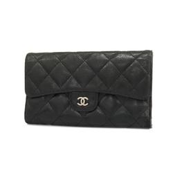 Chanel Tri-fold Long Wallet Matelasse Lambskin Black Women's