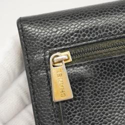 Chanel Tri-fold Wallet Caviar Skin Black Women's