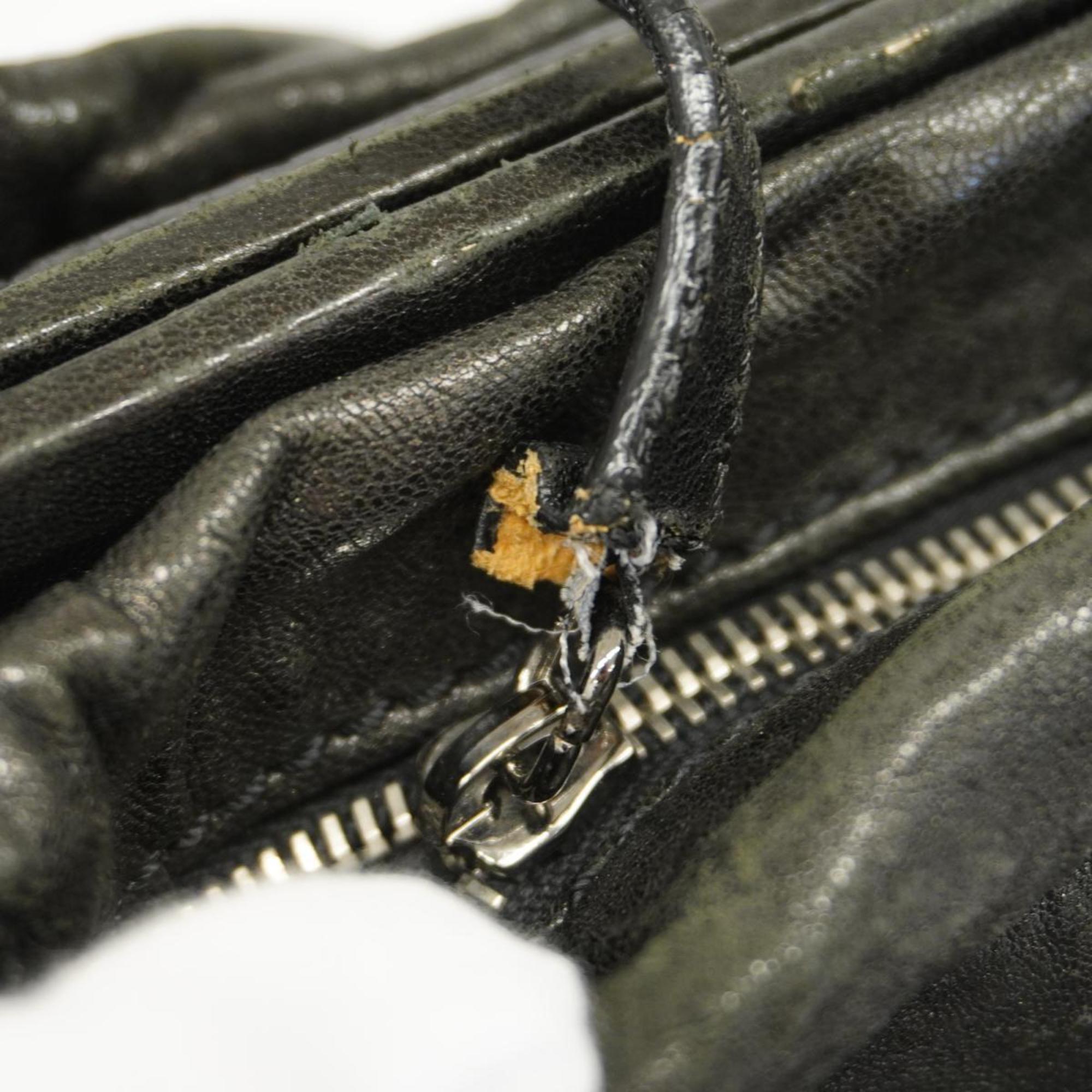 Chanel Shoulder Bag Chain Leather Black Women's