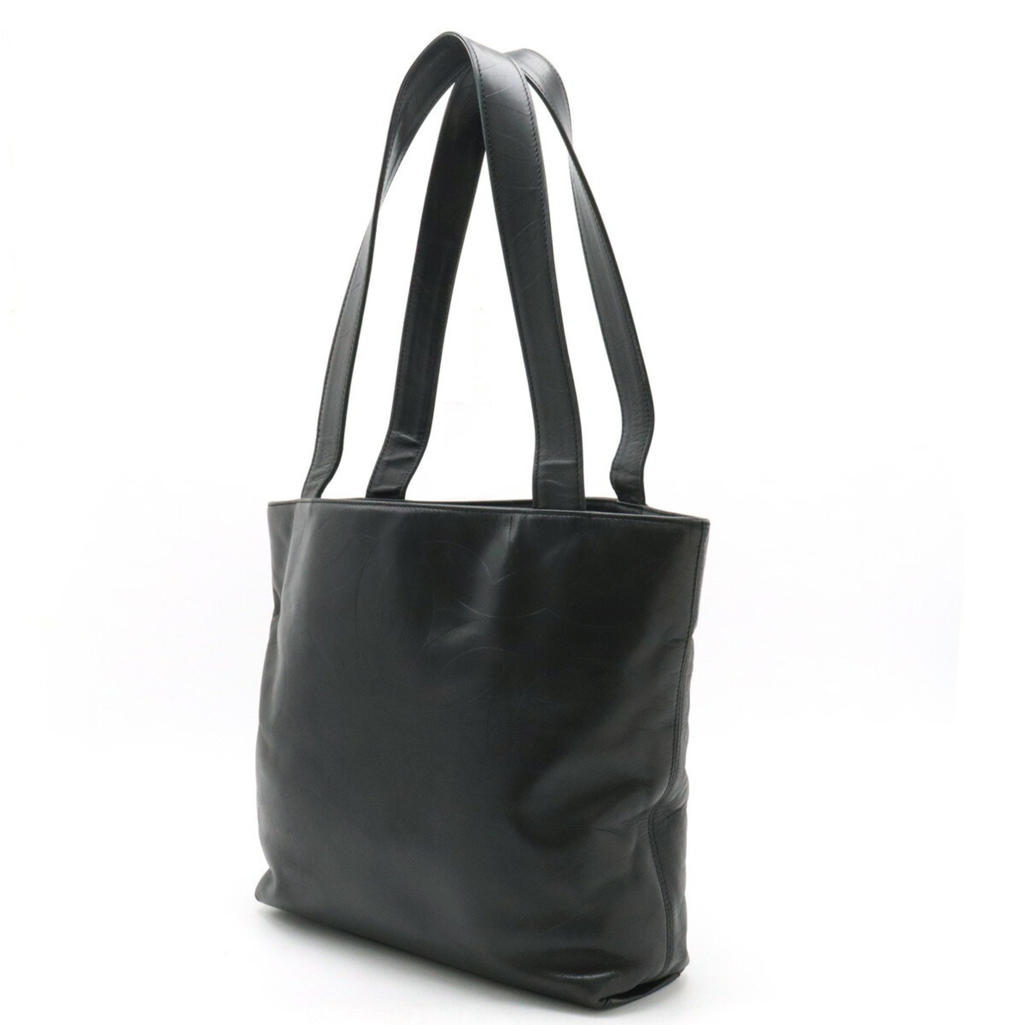 CHANEL Coco Mark embossed tote bag shoulder leather black