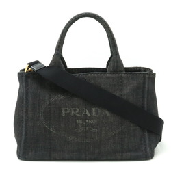 PRADA CANAPA Tote Bag Shoulder Denim NERO Black Purchased at a domestic boutique B2439G