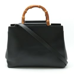 GUCCI Gucci Nimfair Bamboo Handbag Shoulder Bag Leather Faux Pearl Black 453766