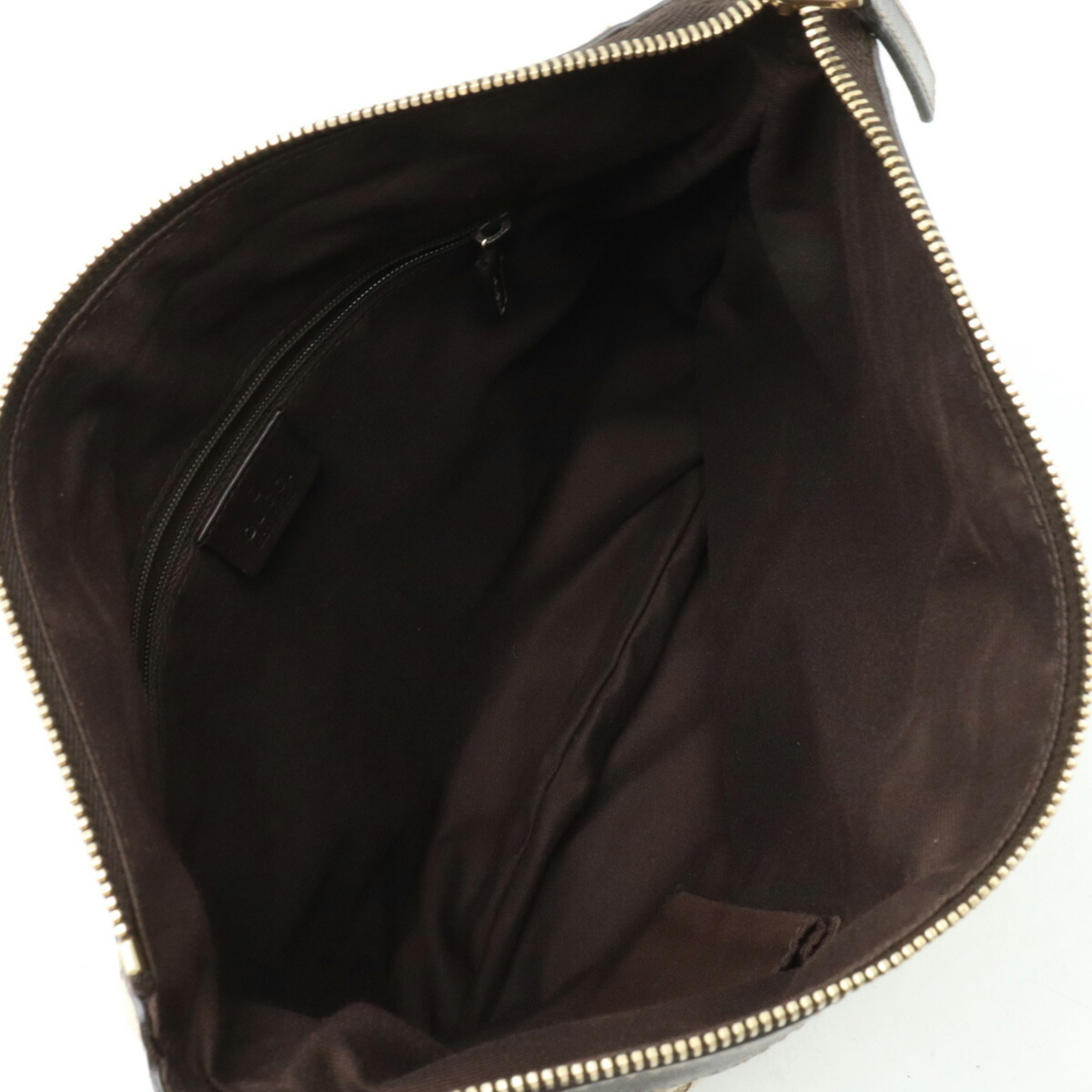 GUCCI GG Canvas Abby Shoulder Bag Leather Khaki Beige Dark Brown 203257