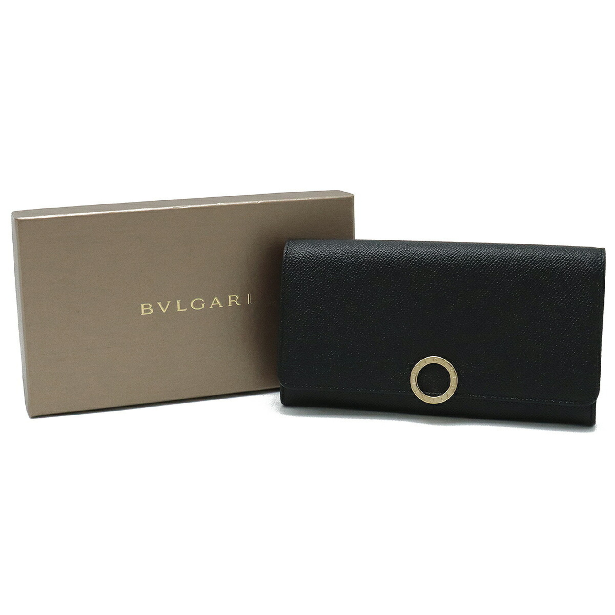 BVLGARI Clip Bi-fold Long Wallet Grain Leather Black 282056