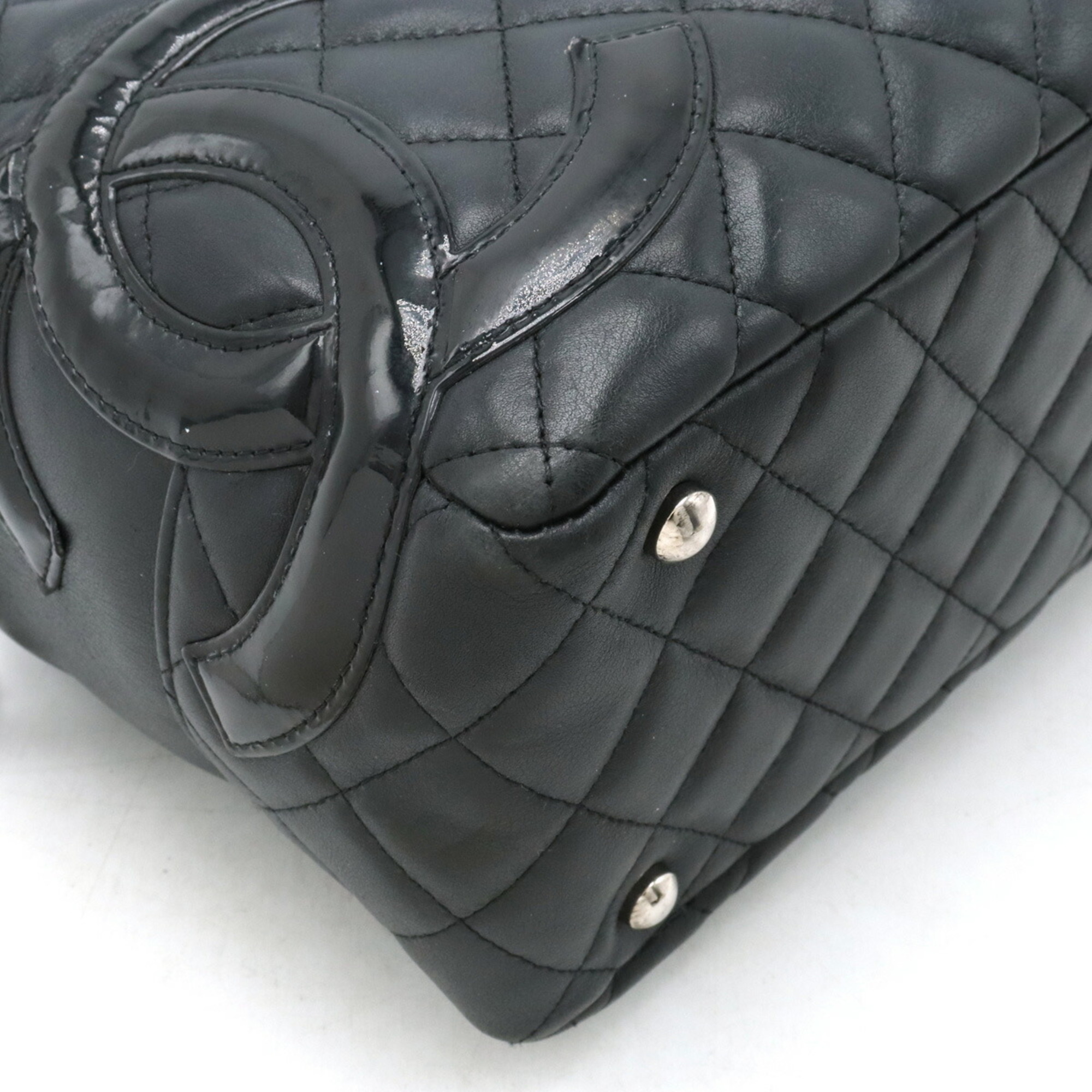 CHANEL Cambon Line Bag Bowling Shoulder Leather Enamel Black A25171