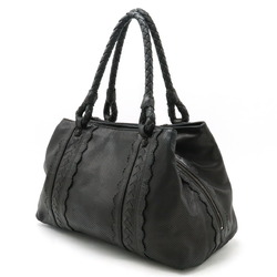 BOTTEGA VENETA Leggero Tote Bag Shoulder Ruffled Punching Leather Black 153471