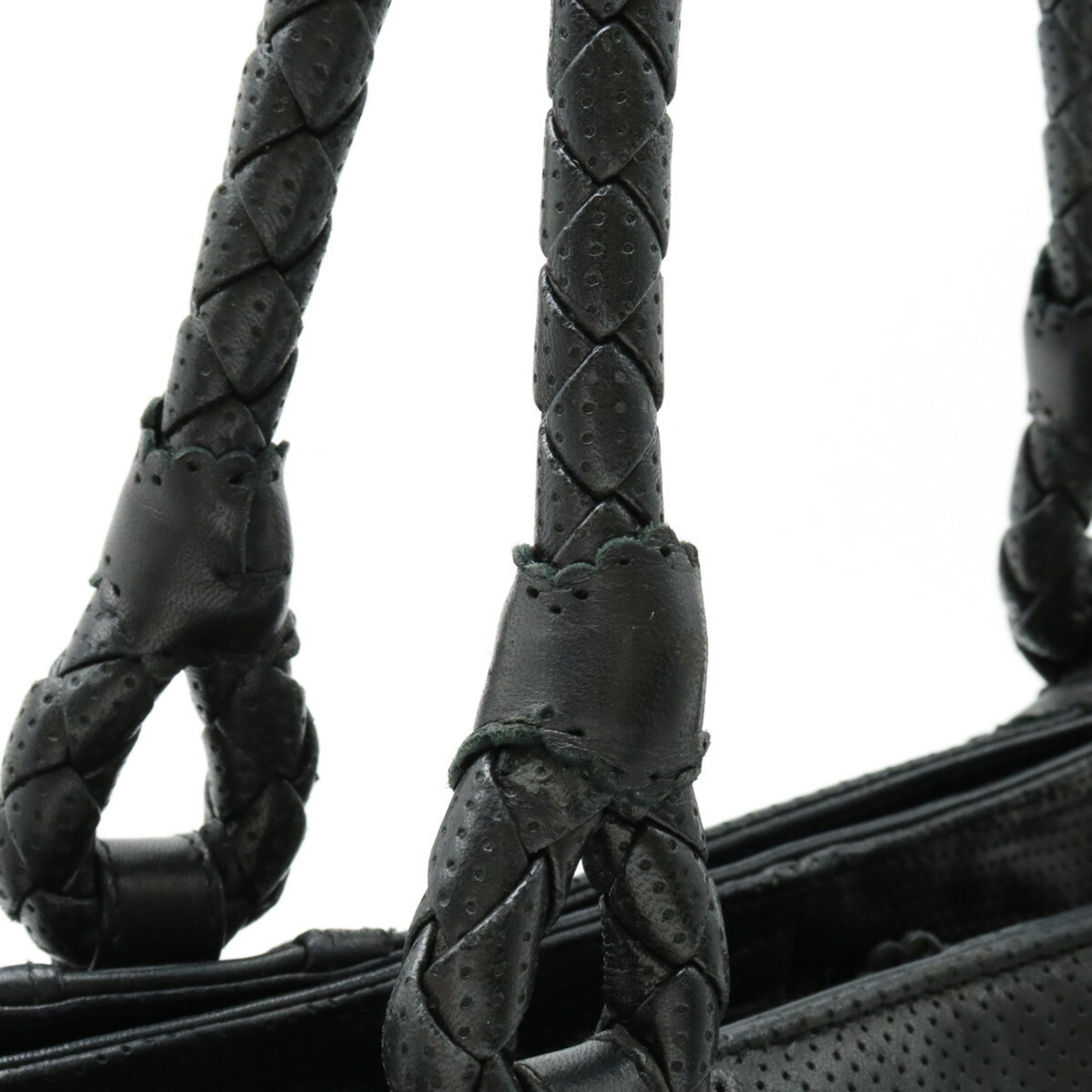 BOTTEGA VENETA Leggero Tote Bag Shoulder Ruffled Punching Leather Black 153471