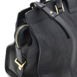 YVES SAINT LAURENT YSL Yves Saint Laurent Y-Line Cabas Chic Handbag Shoulder Leather Black Navy 370699