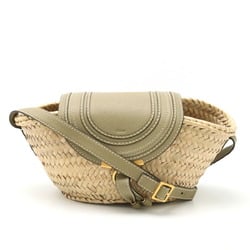 Chloé Chloe Marcie Small Basket Shoulder Bag Raffia Leather Pottery Green Natural CHC20US829C9738I
