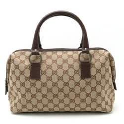 GUCCI GG Canvas Handbag Boston Bag Leather Khaki Beige Dark Brown 113009