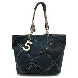 CHANEL No.5 Coco Mark Rope Tote Bag Shoulder Canvas Leather Navy Blue Black A27208