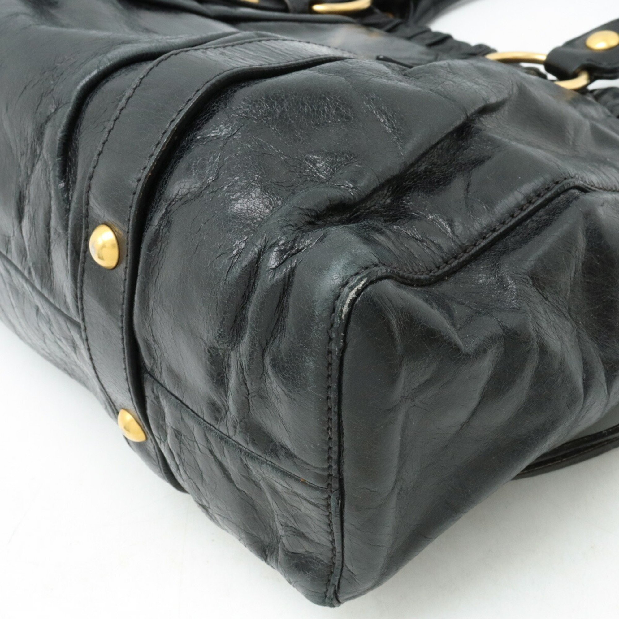 Miu Miu Miu Gathered Handbag Shoulder Bag Processed Leather Black RT0383