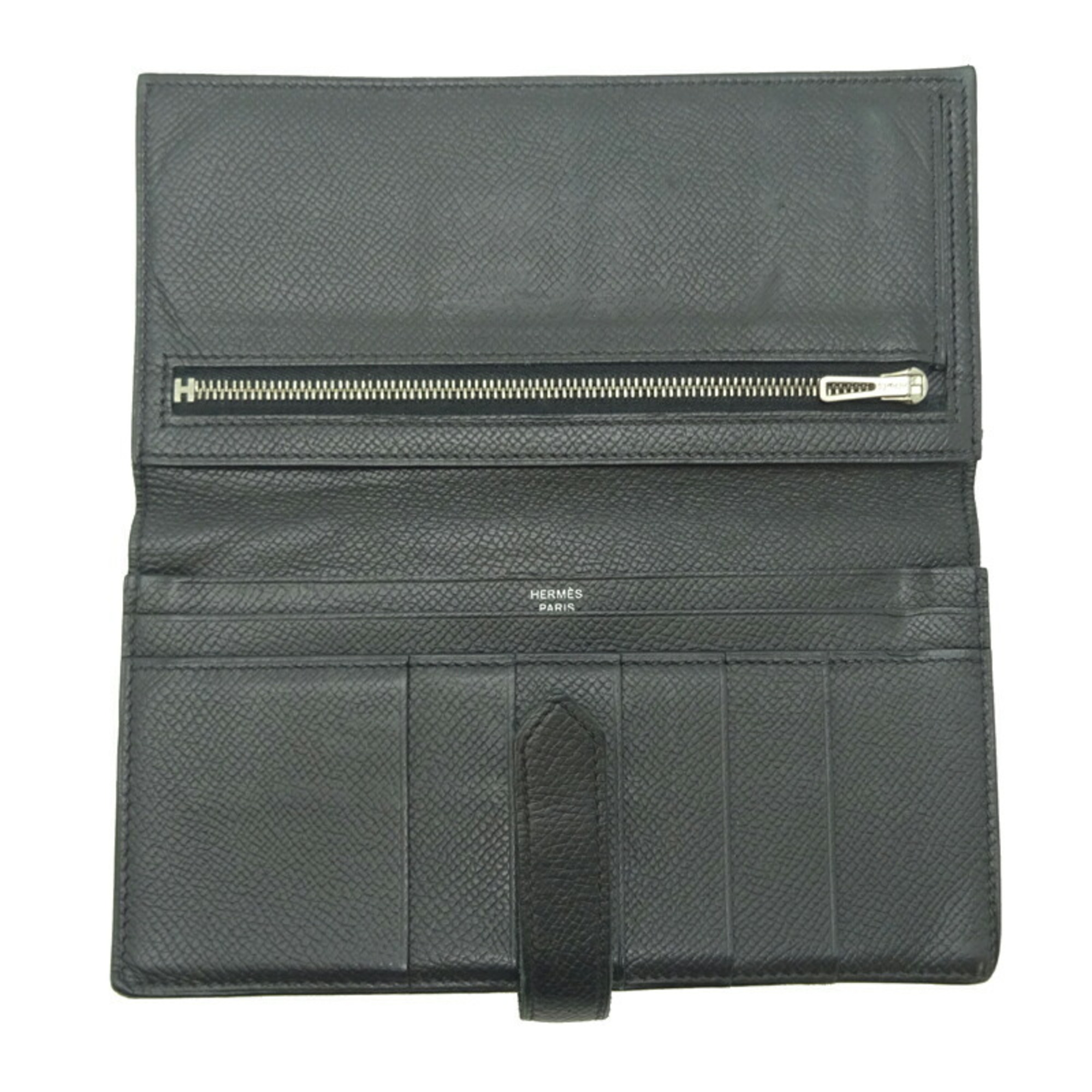 Hermes Bearn Soufflet □Q stamp 2013 made ladies long wallet Epsom leather black