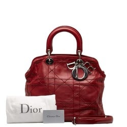 Christian Dior Dior Granville Cannage Handbag Shoulder Bag Red Leather Women's
