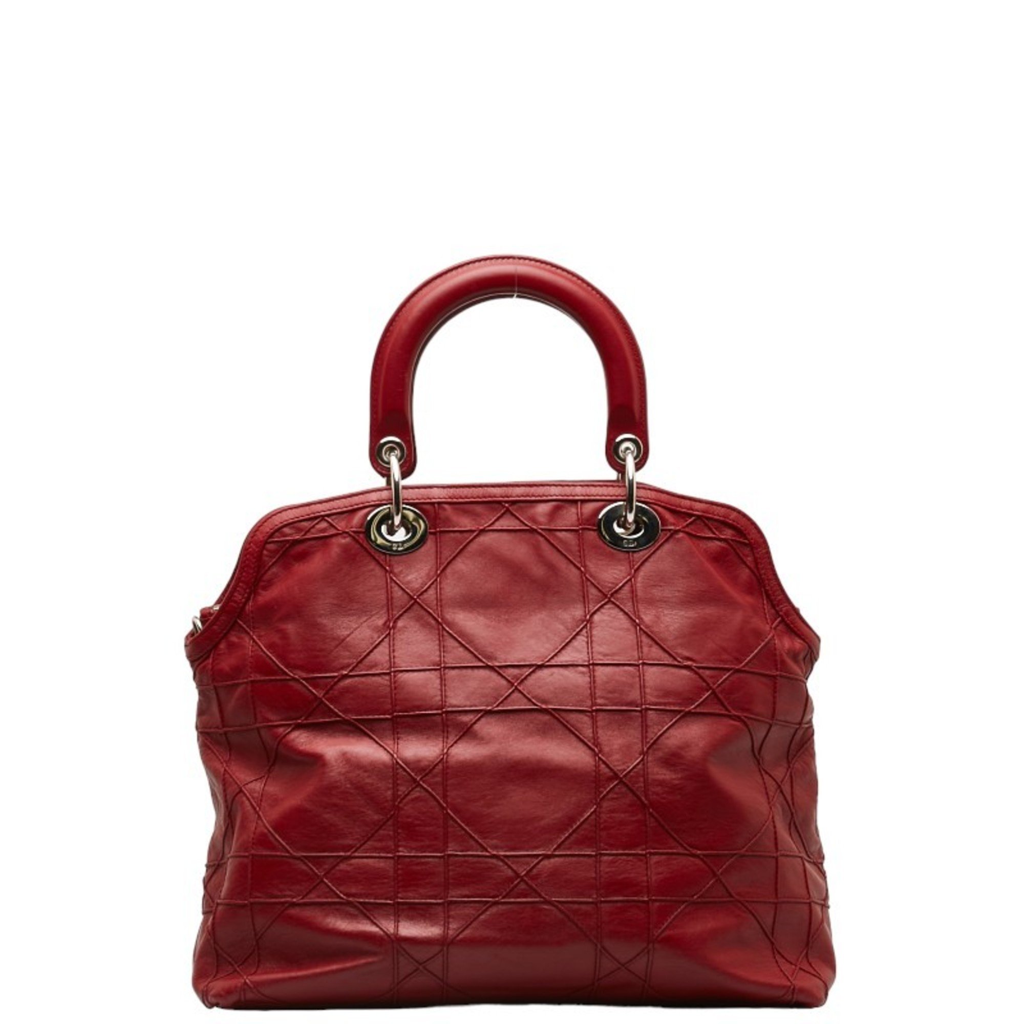 Christian Dior Dior Granville Cannage Handbag Shoulder Bag Red Leather Women's