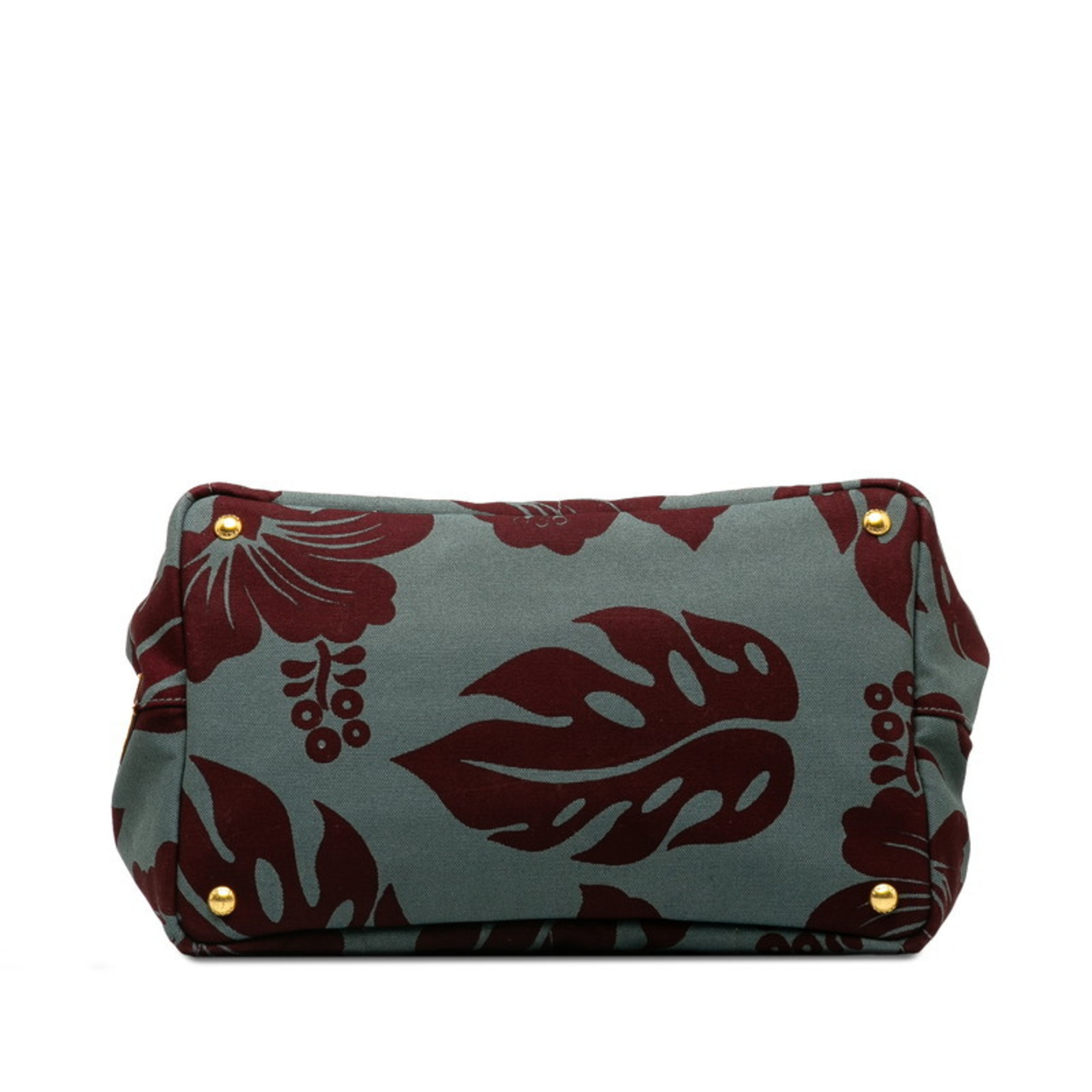 Prada Triangle Plate Hibiscus Canapa M Handbag Shoulder Bag Gray Wine Red Canvas Women's PRADA