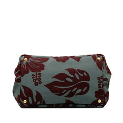 Prada Triangle Plate Hibiscus Canapa M Handbag Shoulder Bag Gray Wine Red Canvas Women's PRADA
