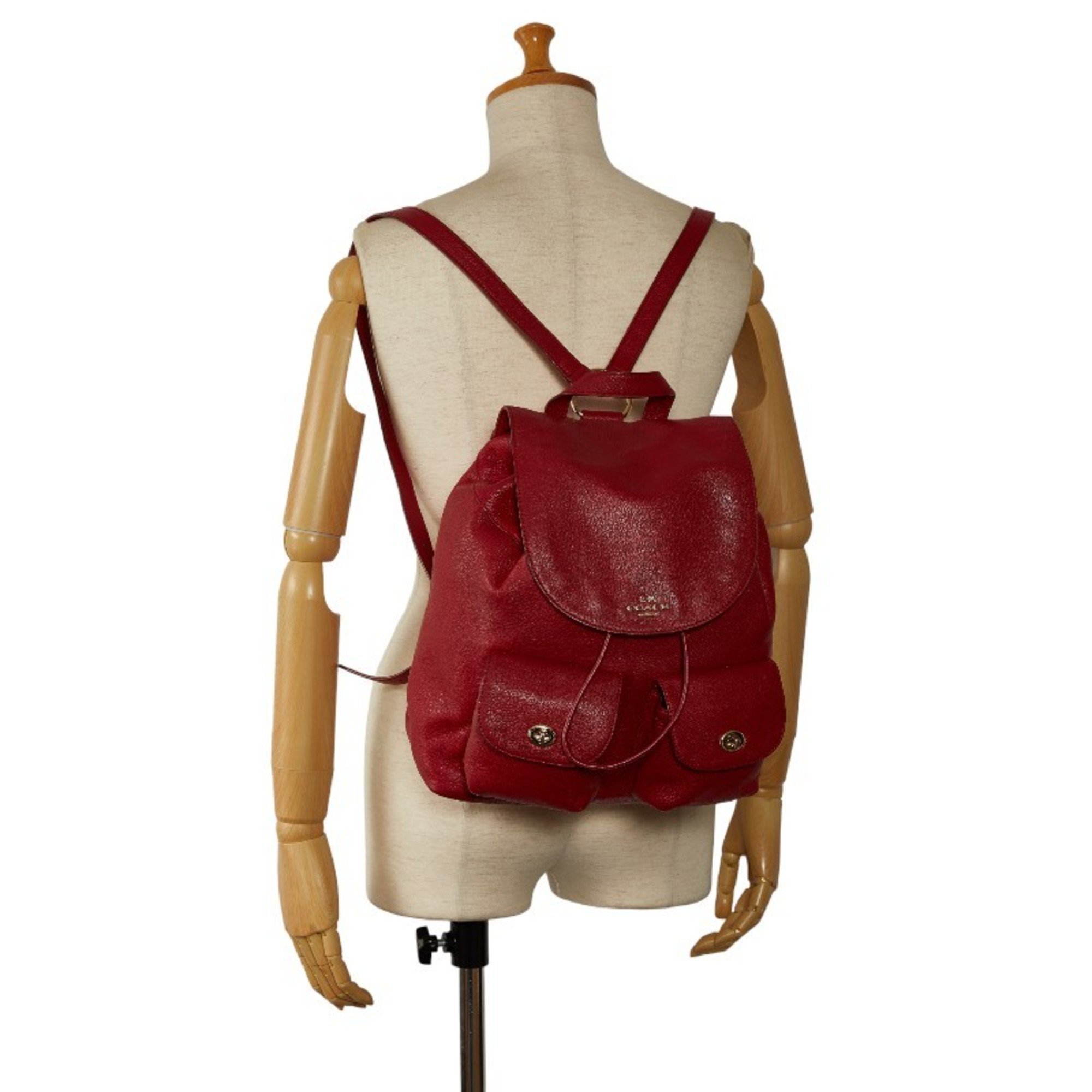 COACH Backpack Red Leather Women's