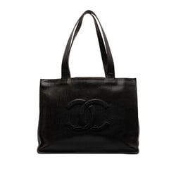 Chanel Coco Mark Handbag Tote Bag Unclear Black Leather Women's CHANEL