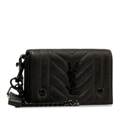 Saint Laurent YSL V-stitch shoulder bag chain wallet black leather women's SAINT LAURENT