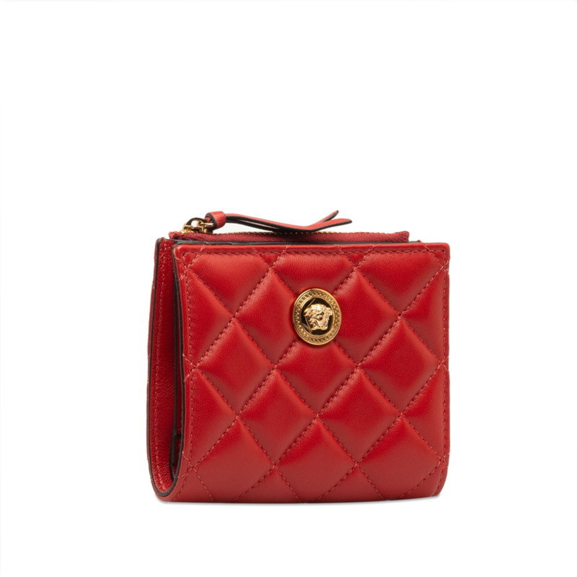 Versace Medusa Bi-fold Wallet Compact Red Gold Leather Women's VERSACE