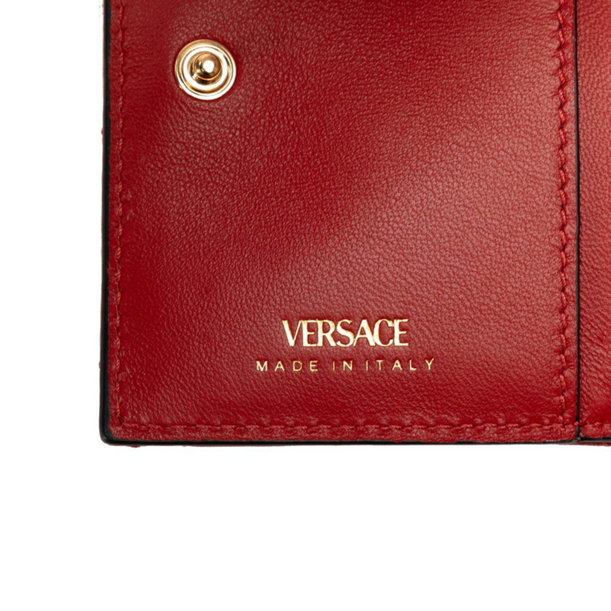 Versace Medusa Bi-fold Wallet Compact Red Gold Leather Women's VERSACE