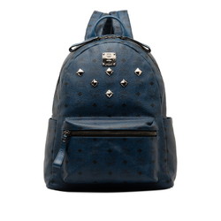 MCM Visetos Glam Studs Backpack Blue PVC Leather Women's