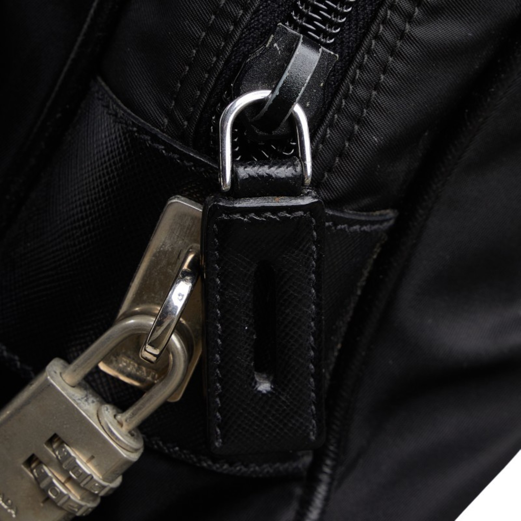 Prada Saffiano Triangle Plate Bag Handbag VA0661 Black Nylon Leather Men's PRADA