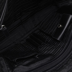 Prada Saffiano Triangle Plate Bag Handbag VA0661 Black Nylon Leather Men's PRADA
